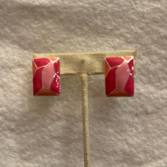 Colorblock pastel pink peach clip on earrings silver - Picture 1 of 4